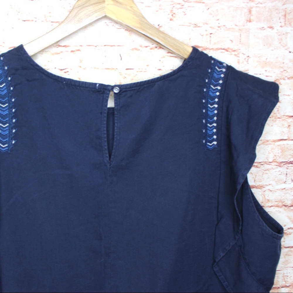 Dex Plus | Navy Ruffle Front Embroidered Detailed Blouse - Picture 7 of 8